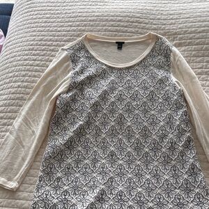 J. Crew Cream and Navy Floral Long Sleeve Top